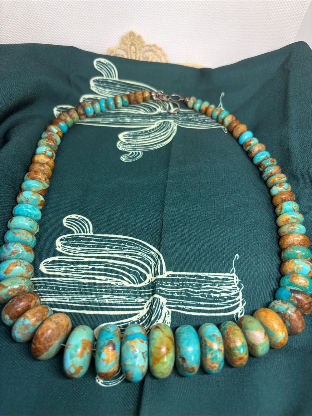 Vintage Estate Royston Turquoise Graduated Rondelle Necklace 925 Sterling 20-24”